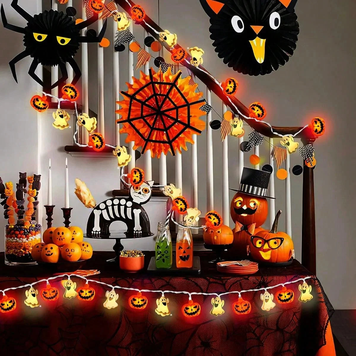 1PC 10/20LED Halloween Ghost &amp; Pumpkin String Lights Mixed