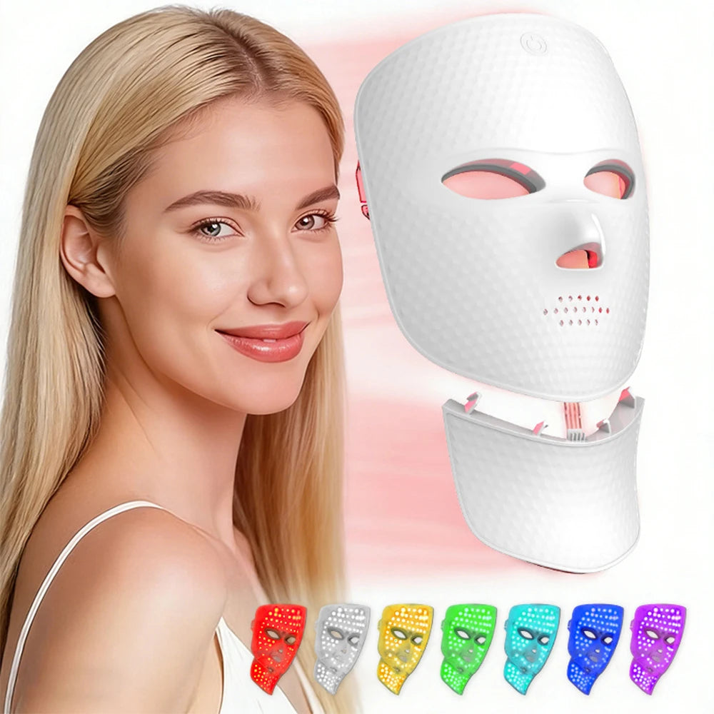 2 In 1 Facial LED Mask with Neck 7 Colors LED Face Mask Skin Care Facial Neck Beauty Mask Home Use Beauty Machine