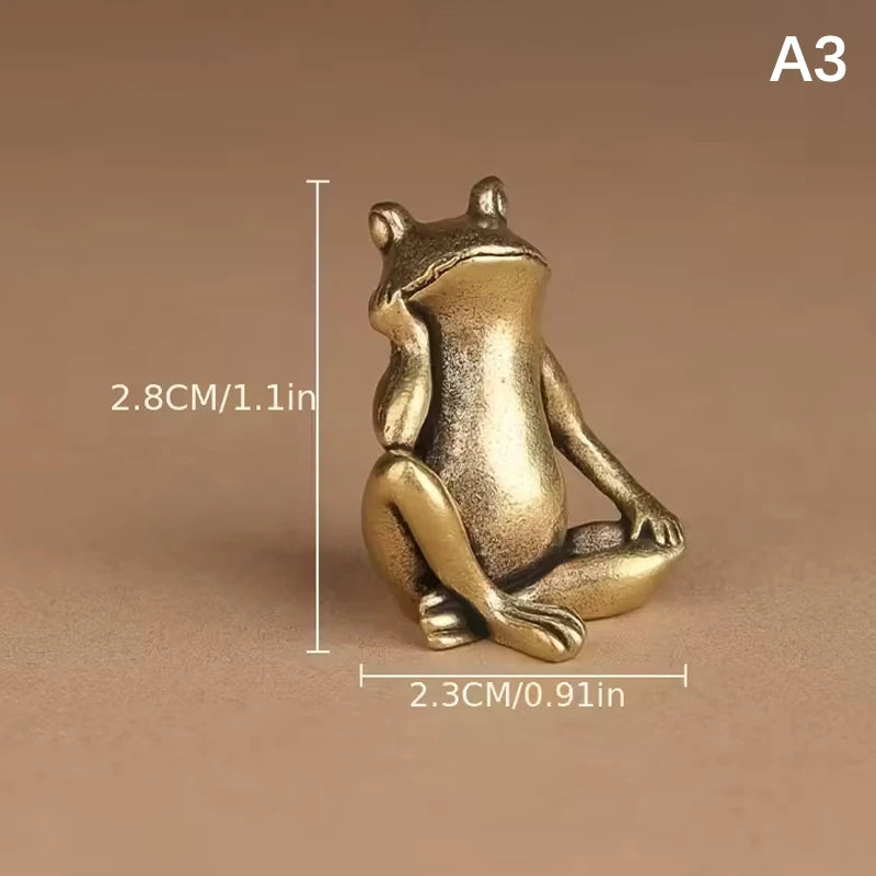 Vintage Brass Frog Statue Frog Decor Charming Contemplative Pose Desktop Ornament Tea Pet Figurine Home Office Decor