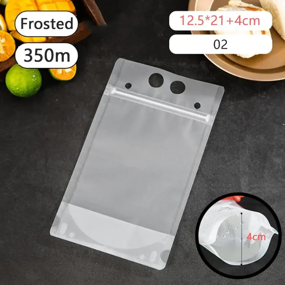 50Pcs Clear Plastic Drinking Packaging Bag Food Fresh Keeping Transparent Beverage Juice Milk Coffee Pouch Zip Bag Without Straw