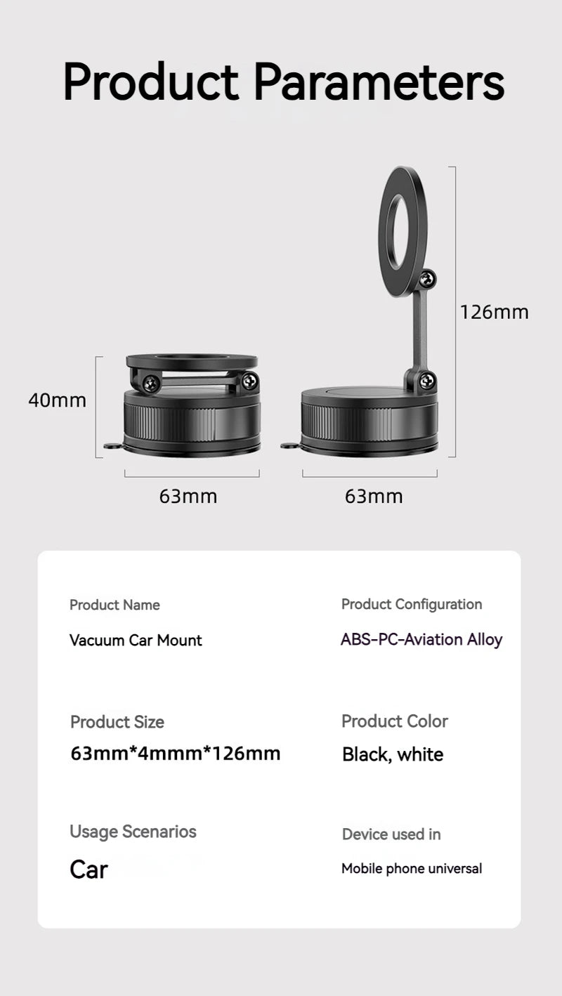 Foldable and Rotatable Metal Vacuum Suction Magnetic Car Holder Suitable for Kitchen Bath Gym Compatible with All Mobile Phones