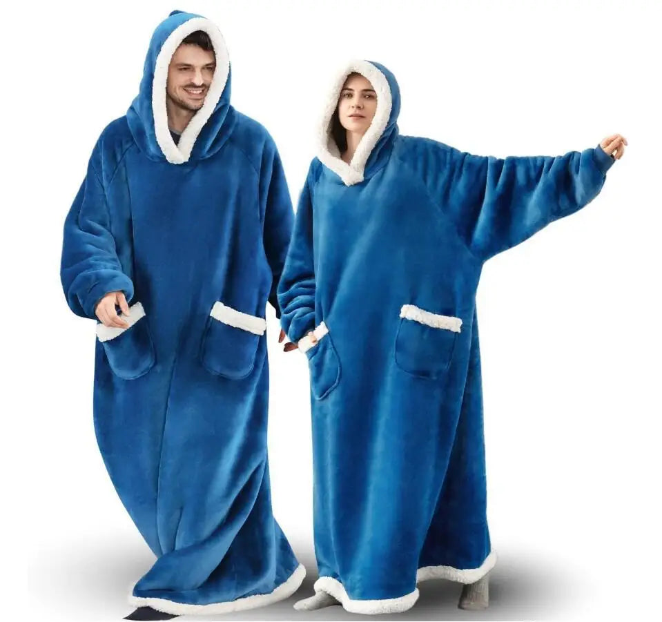 2025 Super Long Flannel Blanket with Sleeves Winter Hoodies Sweatshirt Women Men Pullover Fleece Giant TV Blanket Oversized New