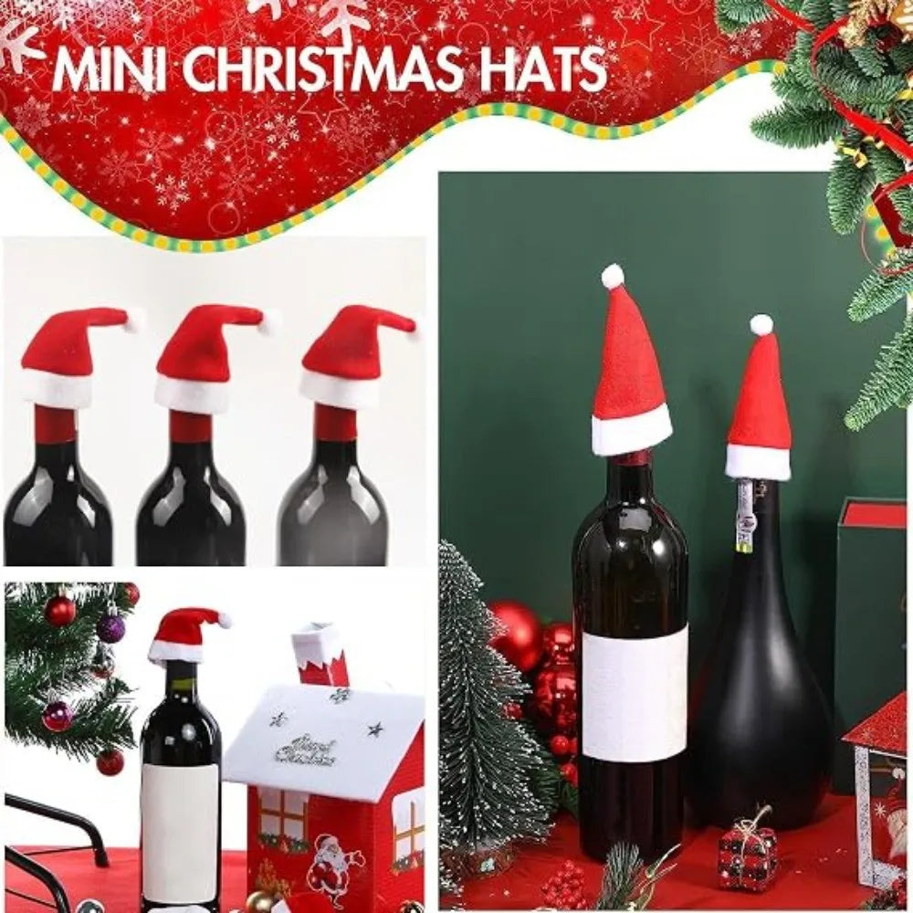 30/60PCS Mini Santa Hat Decor Xmas Wine Bottle Topper Candy Wrapper Christmas Tree Pendant Ornament Holiday 2026 Party Favors