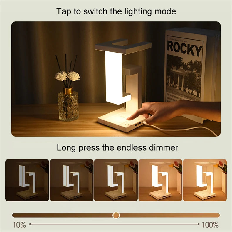 INS LED Night Light Anti-Gravity Physics Balance Suspension Table Desk Lamp Phone Wireless Charger Home Decor Bedside Lighting