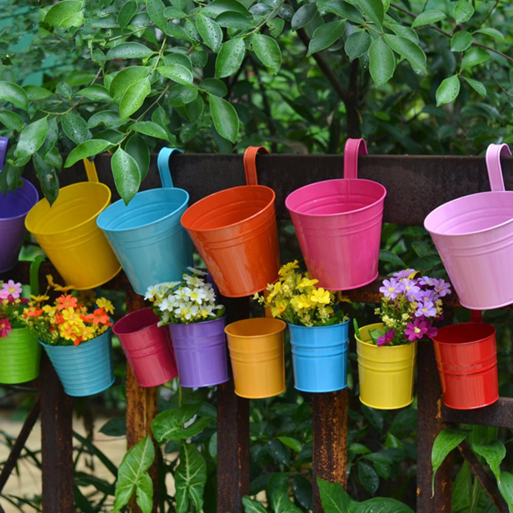Hanging Flower Pot Natural Style Iron Metal Bucket Balcony Courtyard Home Decor Cafe Hook Wall Pot Flower Pot Garden Decoratiom