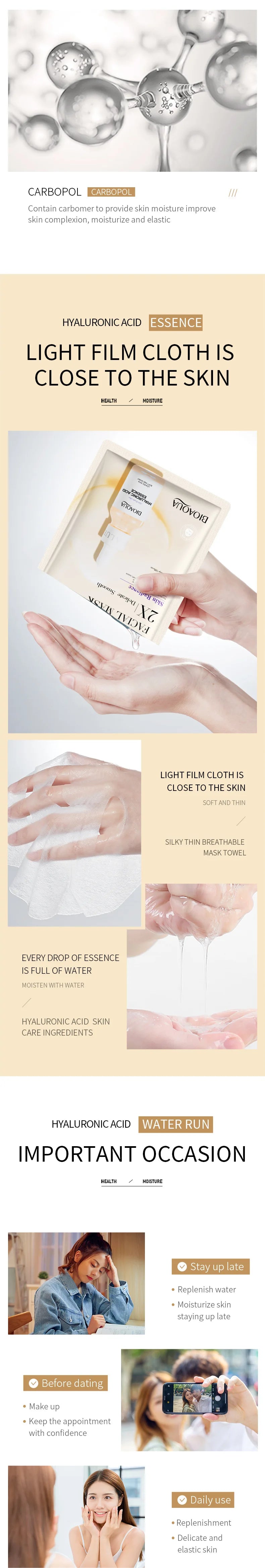 10pcs BIOAQUA Centella Collagen Face Mask Moisturizing Refreshing Sheet Masks Hyaluronic Acid Facial Mask Skin Care Products