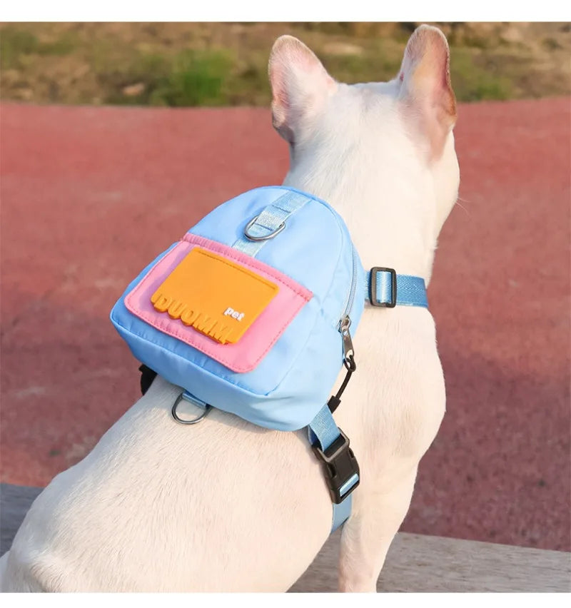 Cute Adjustable Pet Backpack with Harness Leashes Outdoor Travel Portable Dog Training Treat Pouch Pet Puppy Snack Storage Bags