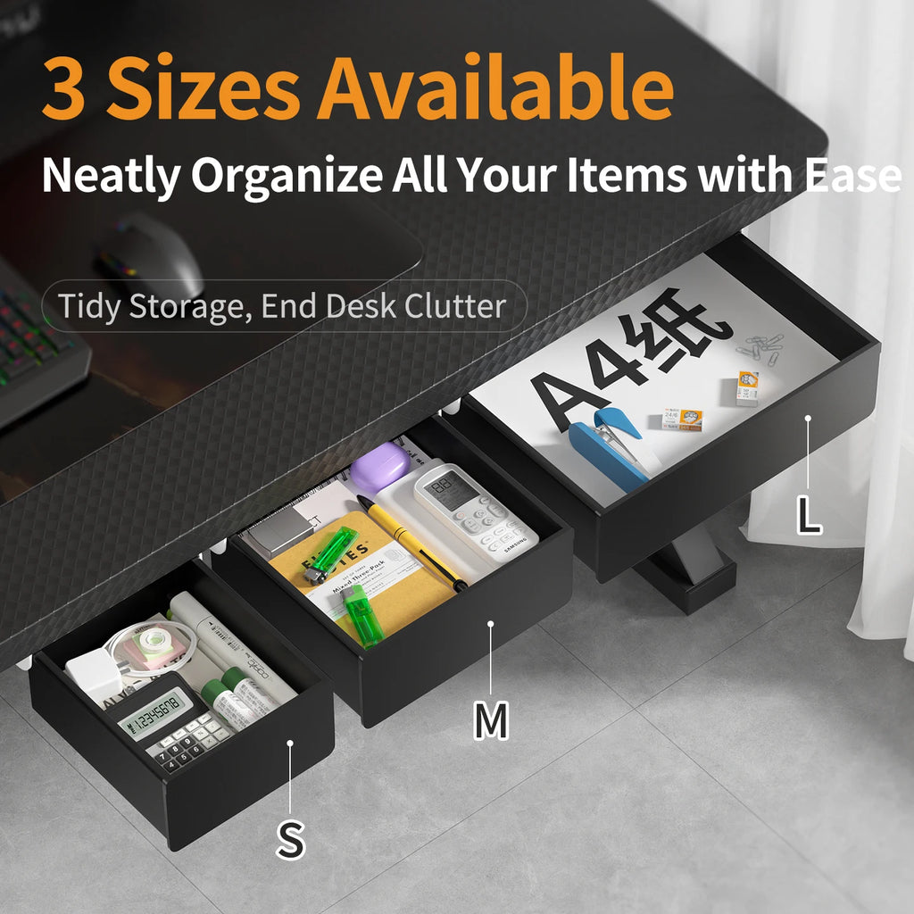 Black Under Desk Hidden Storage Drawer Organizer No Drill For Office Supplies Chargers And Stationery