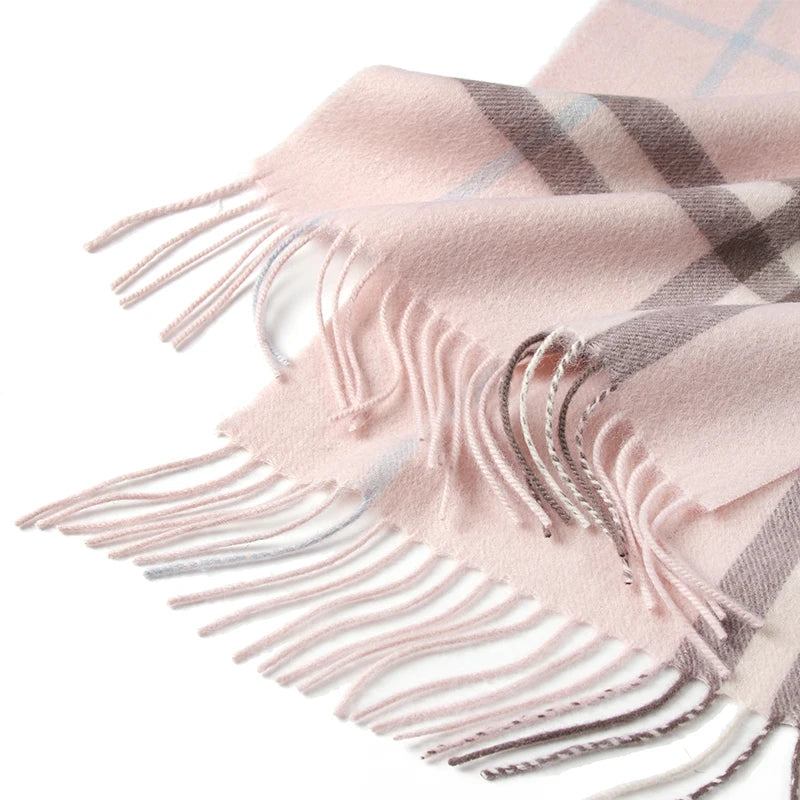 LONGMING 100% Merino Wool Knitted Shawl New Women Autumn Fashion Classic Plaid Solid Scarf Winter Warm Knottable Muffler for Man