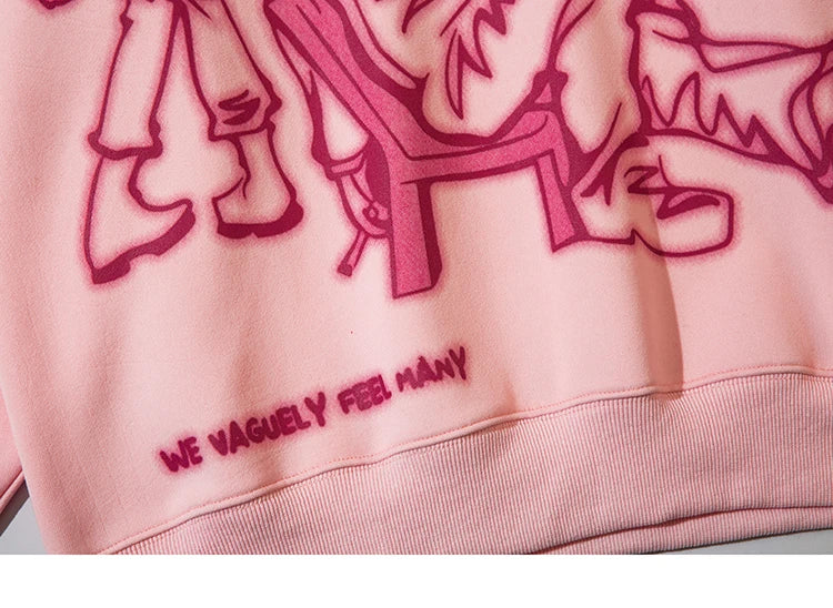 2025 Men Streetwear Pink Hoodie Sweatshirt Funny Cartoon Graphic Hoodie Autumn Harajuku Anime Hooded Pullover Hip Hop Hipster