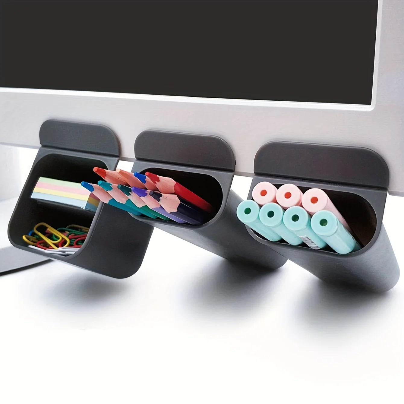 Desk Pen Holders, Clip-on Pencil Storage Containers, Adhesive Office Supplies Accessory, PP Plastic Desk Organizer Set