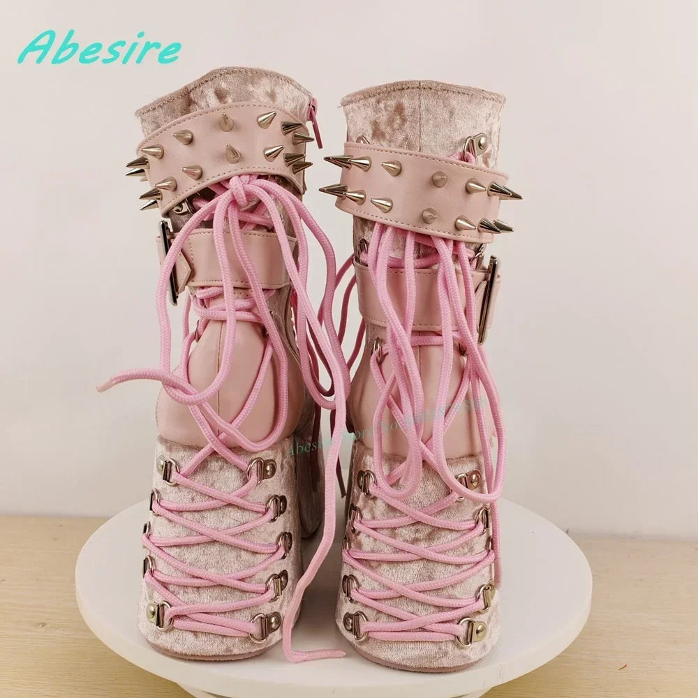 Lolita Y2K Sweet Shoes Platform Chunky Heels Cross-Tied Side