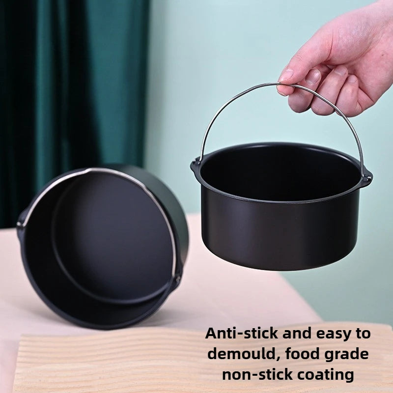8-inch Round Hand-Held Nonstick Thickening Carbon Steel Air Fryer Cake Basket Baking Mold Barrel Household Baking Accessories