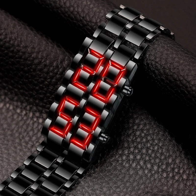 Fashion Mens Digital Lava Wrist Watch Men Black Full Metal Red