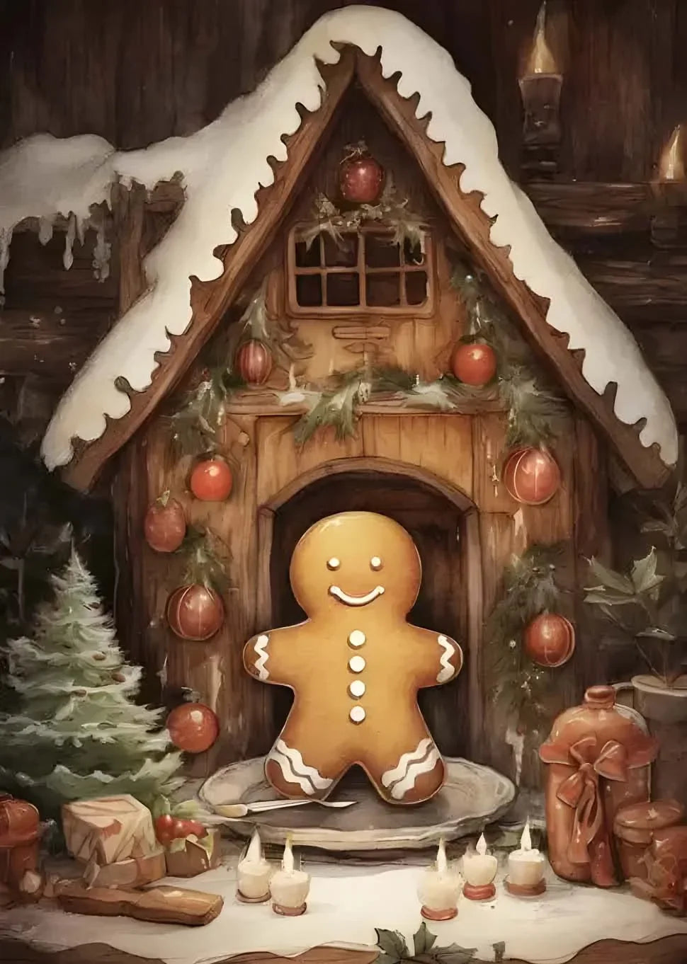 Vintage Holiday Christmas Santa Claus Winter Gingerbread Сottage Wall Art Posters Prints Canvas Painting for Room Home Decor