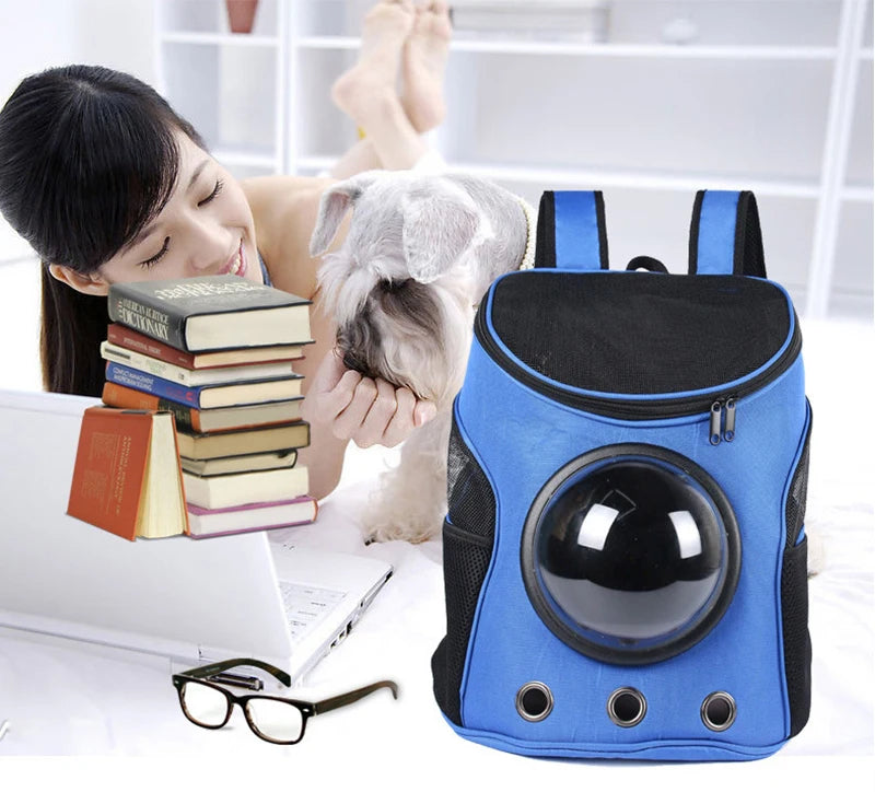 Fat Cat Backpack Carrier Denim Pet Backpack with Space Capsule Bubble for Small Medium Cats Puppy Dog Backpack for Travel Hiking