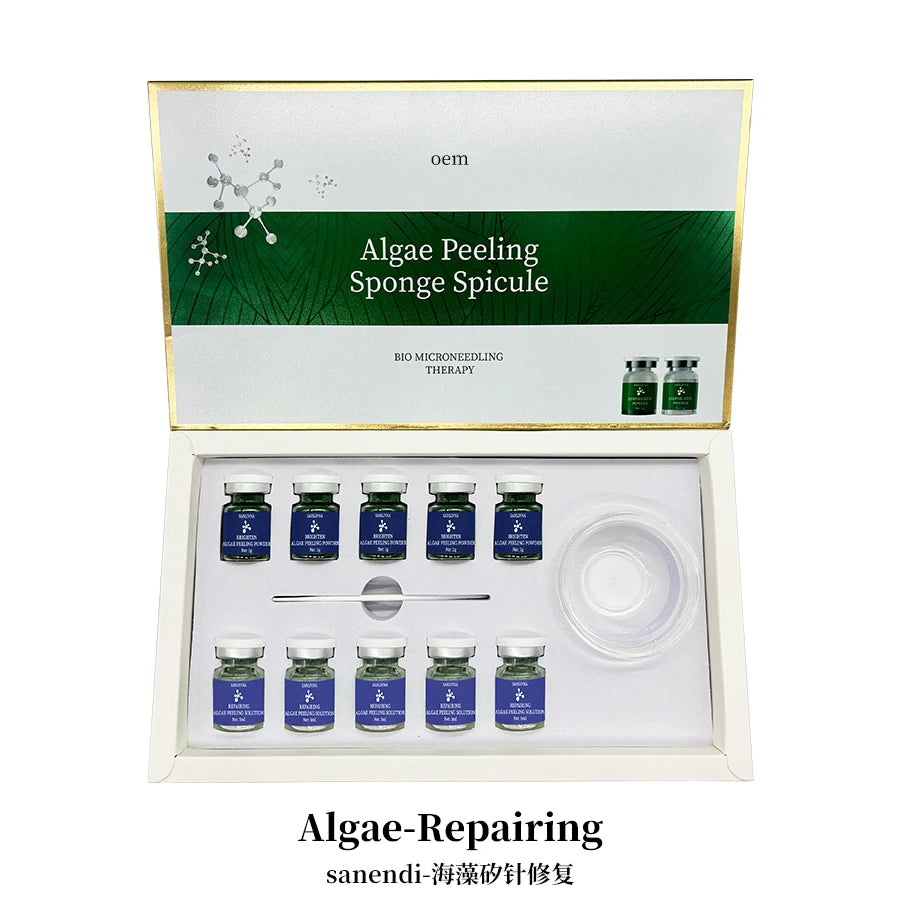10 Vials Algae Peeling Powder DIY Facial Mask Sponge Spicules Natural Seaweed Skin Care Repair Acne Clean Pores 5 Pairs