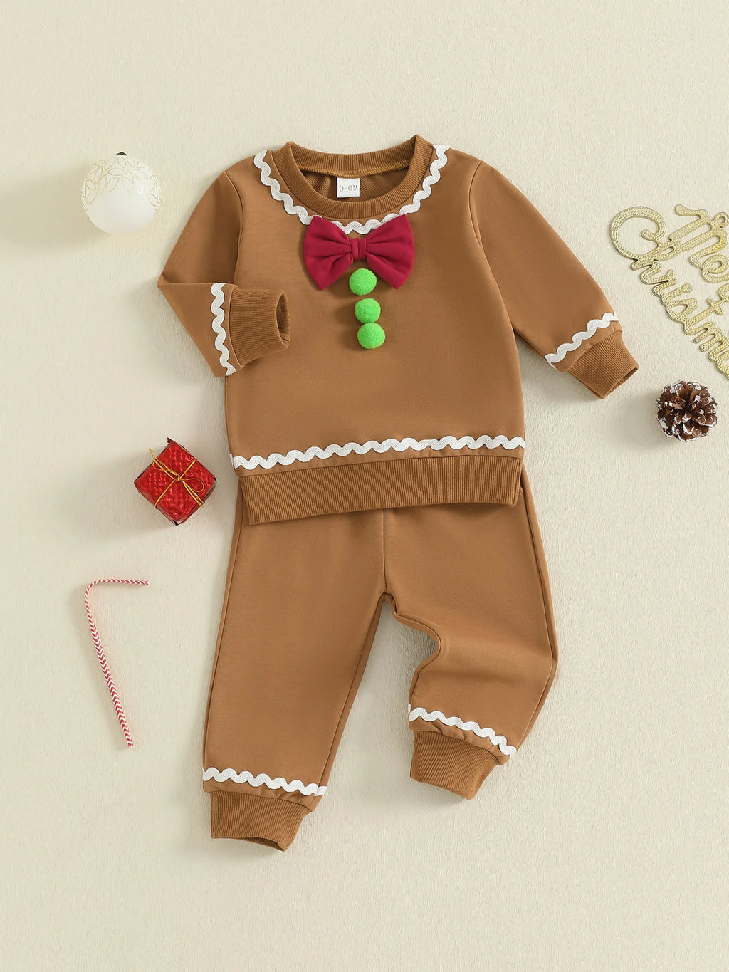 Toddler Baby Boy Girl Gingerbread Outfit Long Sleeve Sweatshirt and Pants Infant Newborn Christmas Outfits
