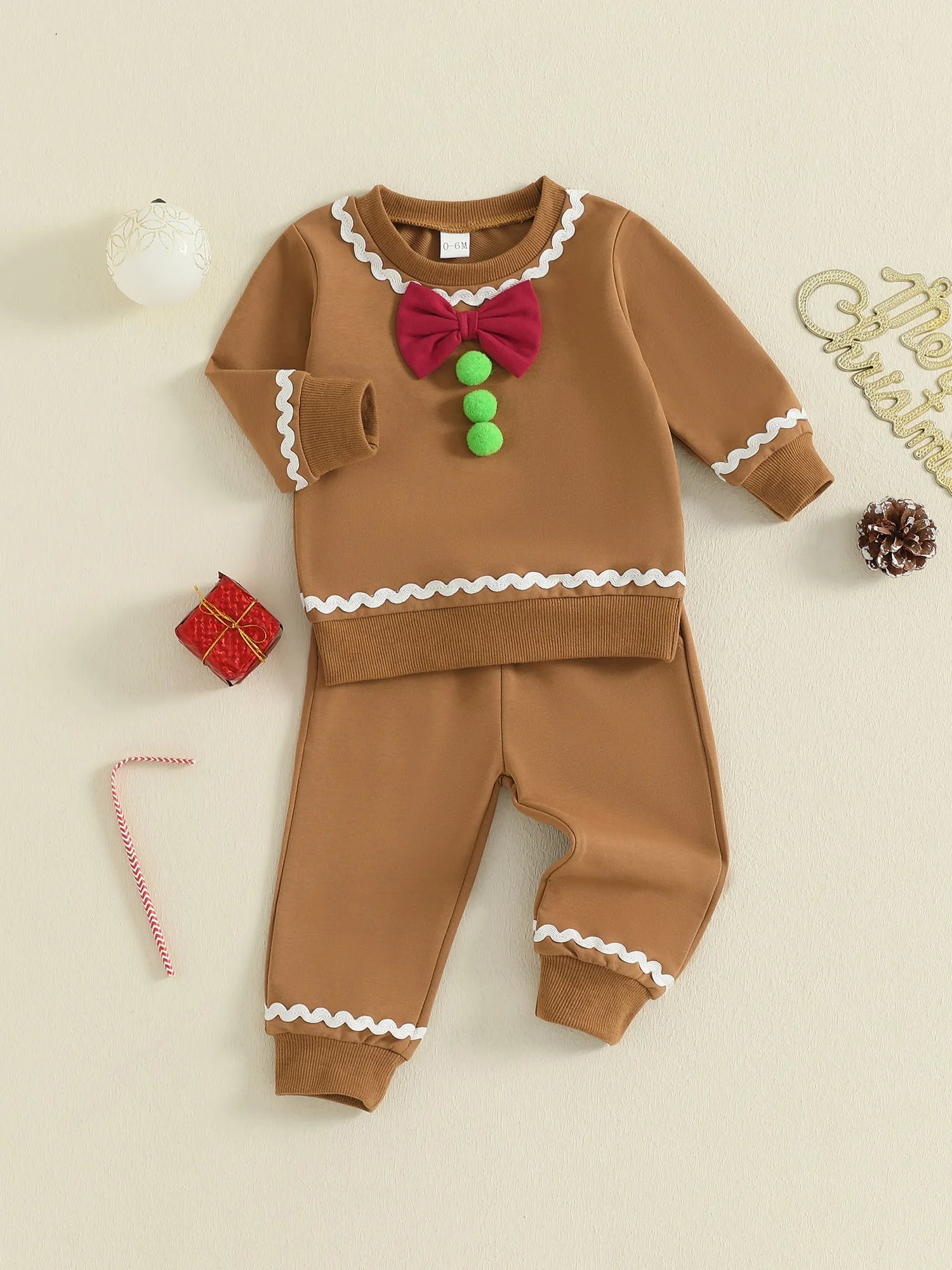 Toddler Baby Boy Girl Gingerbread Outfit Long Sleeve Sweatshirt and Pants Infant Newborn Christmas Outfits
