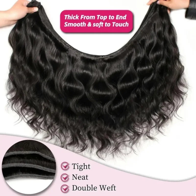 42 Inch Body Wave Human Hair Bundles Natural Black Brazilian