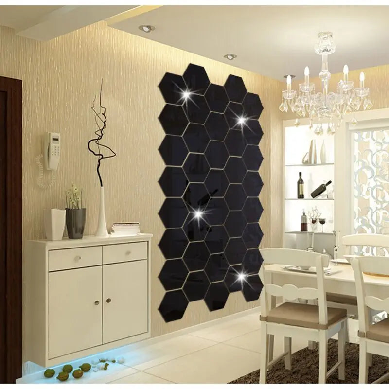 Acrylic Hexagon Mirror Wall Stickers Self Adhesive Removable