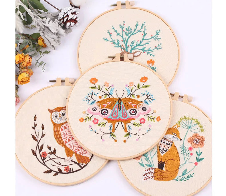 Embroidery Kit for Christmas DIY Wreath Printed Pattern Flower Cross Stitch Set Needlework Hoop Handmade Sewing Art Craft Kit