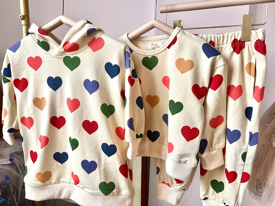 Spring KS Baby Girl Outfit Set Heart Sweatshirt Dress Kids Cotton Clothes Girls Sweatpants Pants Suits Children's Homewear 1-9Y