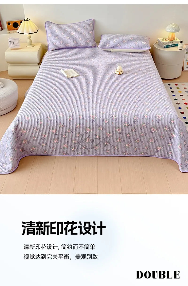 Thickened Quilted Bedspread for Single Double Bed Floral Soft Breathable Summer Quilt Machine Washable Dust-proof Bed Cover Set