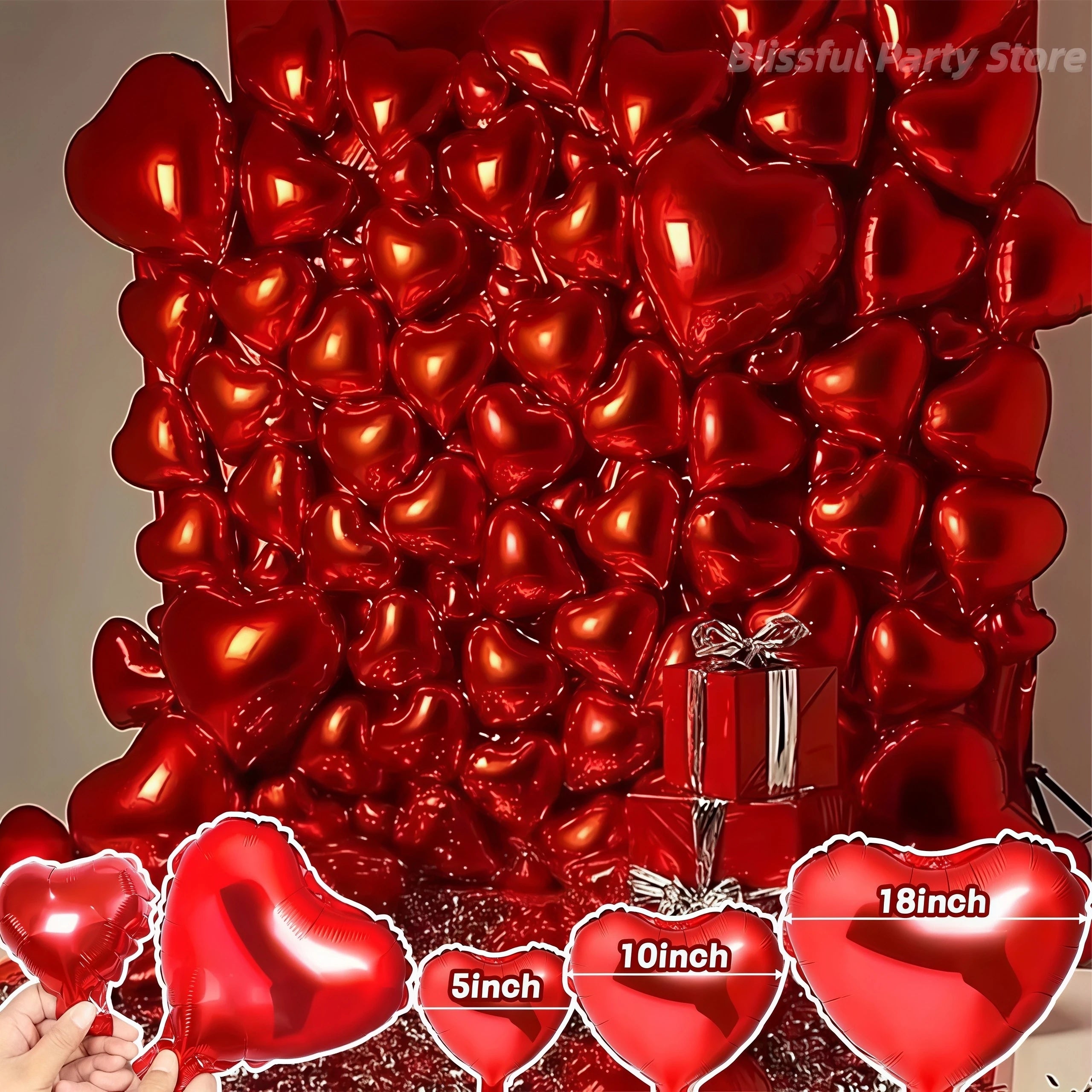 50pcs 5/10/18inch Foil Red Heart Balloons Valentine's Day Romantic Atmosphere Scene Decor Birthday Anniversary Background Globos