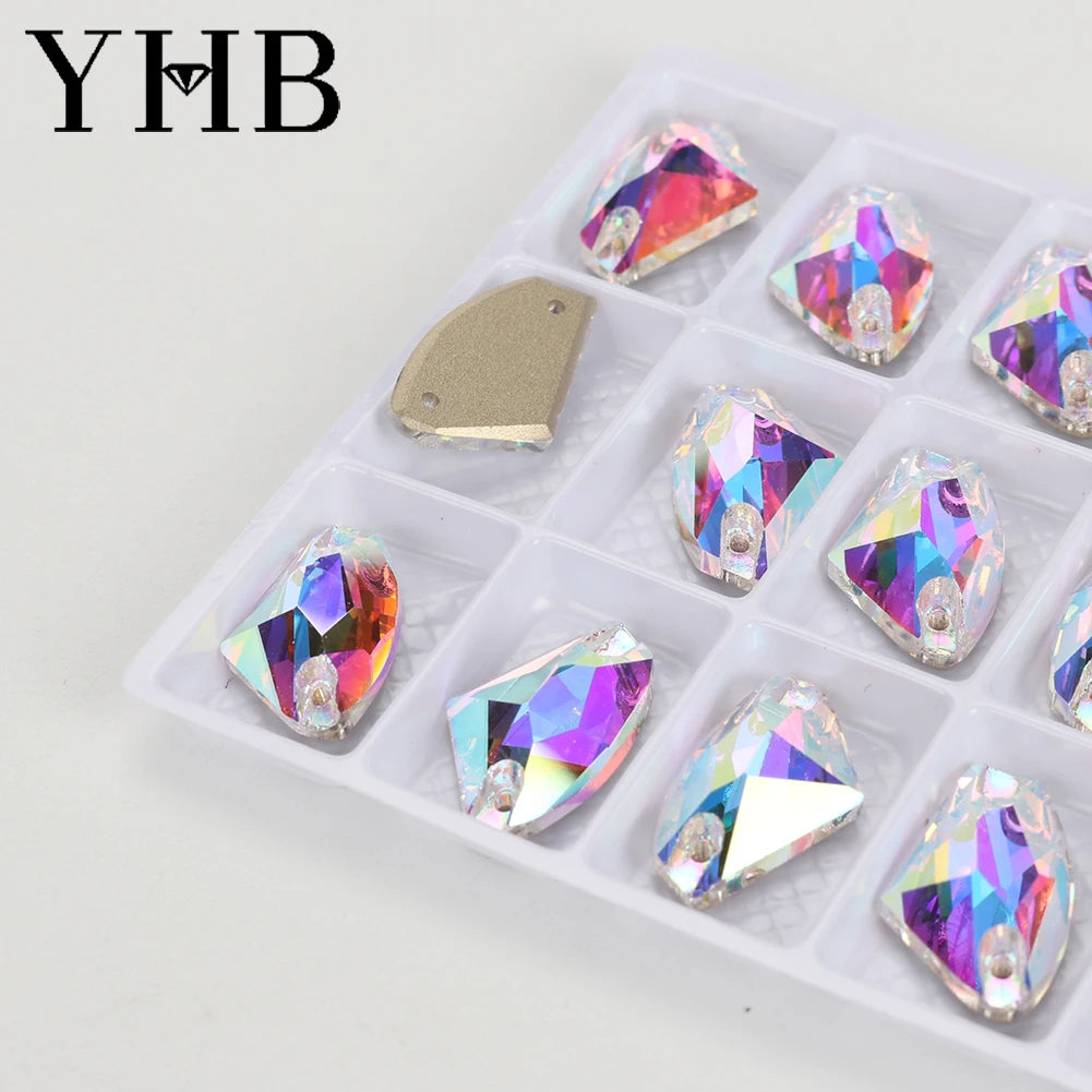YHB Top Quality Galactic Axe Glass Crystal AB Moonlight Sewing Stones Flatback Sew on Rhinestones For Garment Clothes Bags