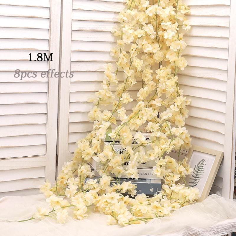 Artificial Sakura Flowers Vine Hanging Fake Floral Garland Home