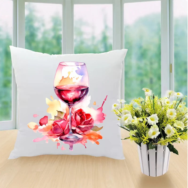 Interesting watercolor wine Glass flower Heat Transfer On Children's clothing dtf transfers ready to press iron on heat transfer