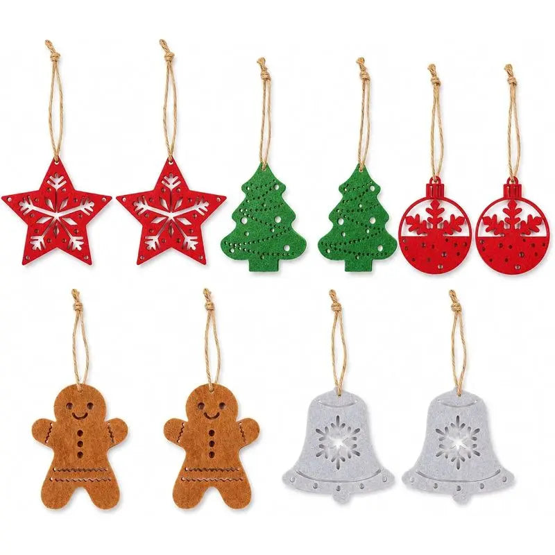 10pcs/pack Christmas Felt Garland Banner Xmas Tree Star Bell Gingerbread Man Hanging String Home Party Fireplace Mantel Pendant