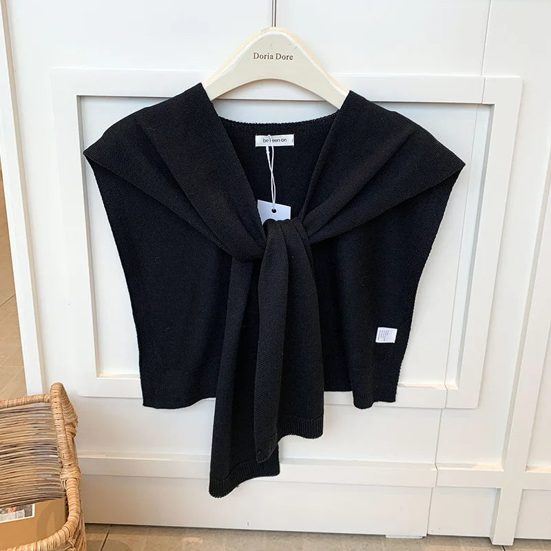 Korean Knitted Shawl Summer Fashionable Versatile Fake Collar Neck Guard Knotted Cape Shoulder Scarf Solid Color Scarve Women