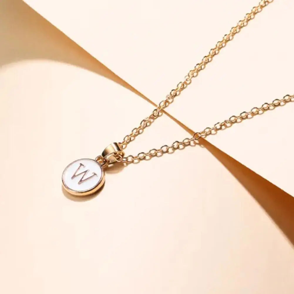 Vintage Initial 26 Letters A To Z White Shell Pendant Necklace Gold Color Steel For Women Men Choker Jewelry Necklace