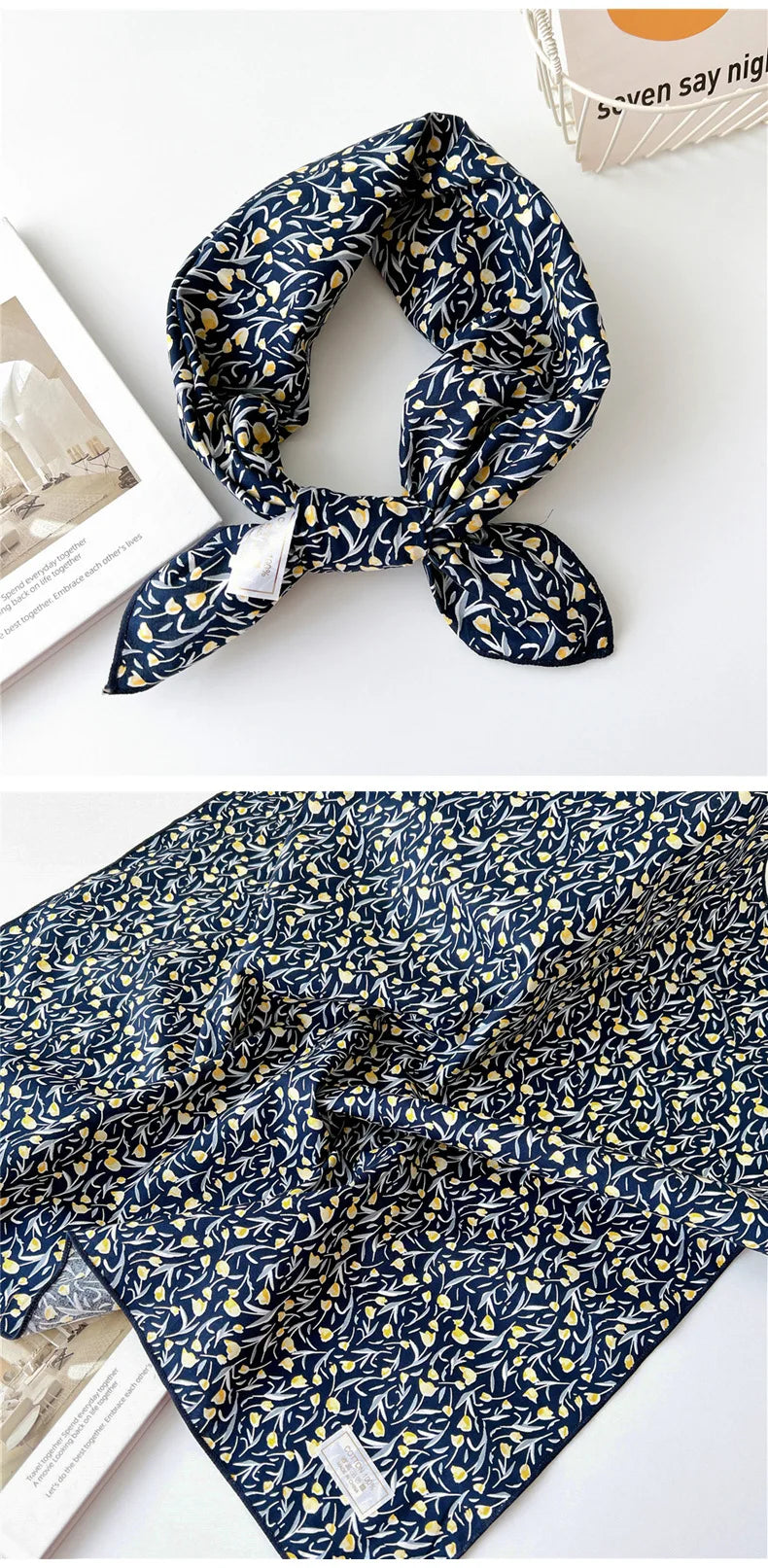 60cm Flower Print Cotton Bandanas Square Scarf Women Girls Headband Accessories Handkerchief Neckerchief Hairscarf Hairscarf