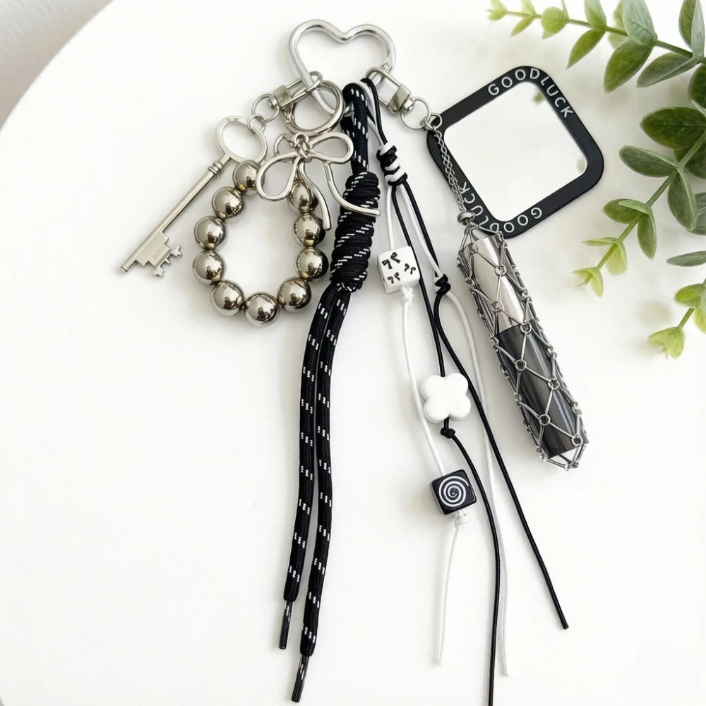 Y2K Good Luck Mirror Keychain Silver Metal Lipstick Holder Star