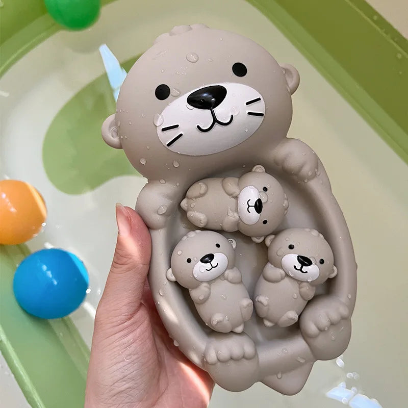 Otter Family Baby Bath Toy Set Silicone Kid Bathtub