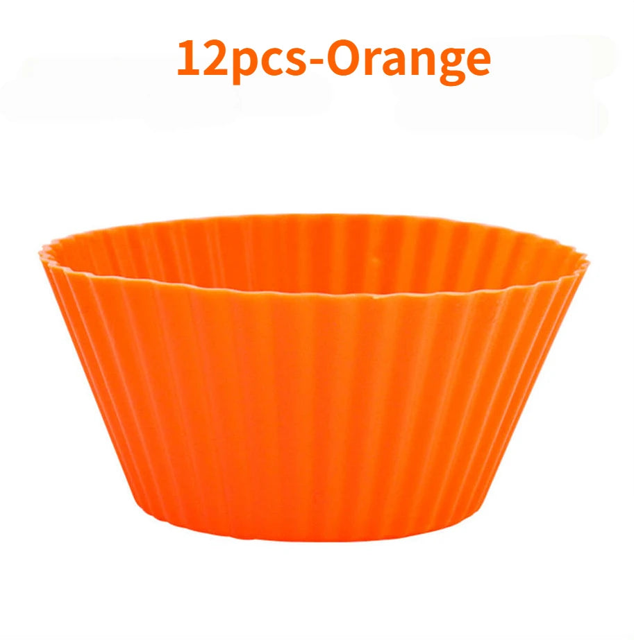 12pcs/Set Silicone Cake Mold Round Shaped DIY Cake Decorating Tools Muffin Cupcake Baking Molds Kitchen Cooking Bakeware Maker