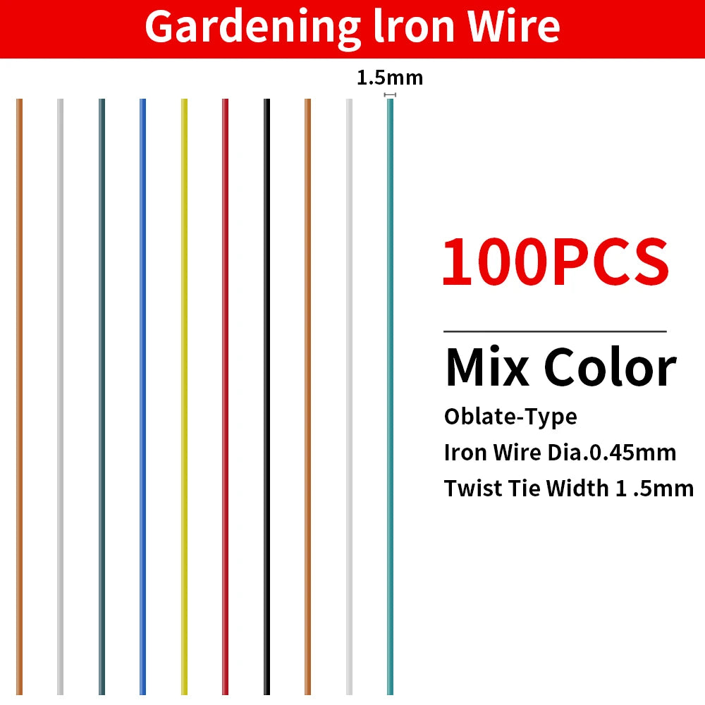 100PCS Gardening Cable Ties Reusable Oblate Iron Wire Twist Tie for Flower Plant Climbing Vines Multifunction Coated Fix Strings