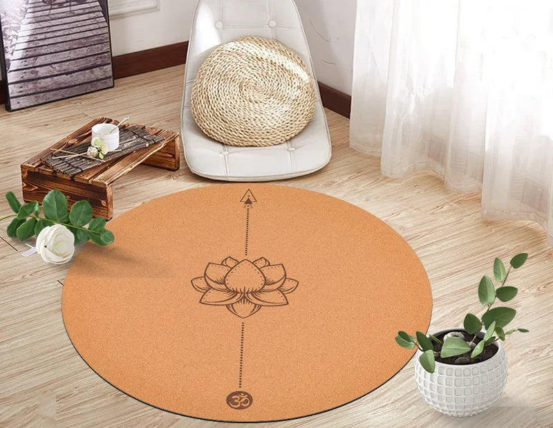 68cm Cork Natural Rubber Mat 5mmThickened Meditation Cushion Sitting Cushion Round Flat Yoga Mat Sweat-absorbent Breathable