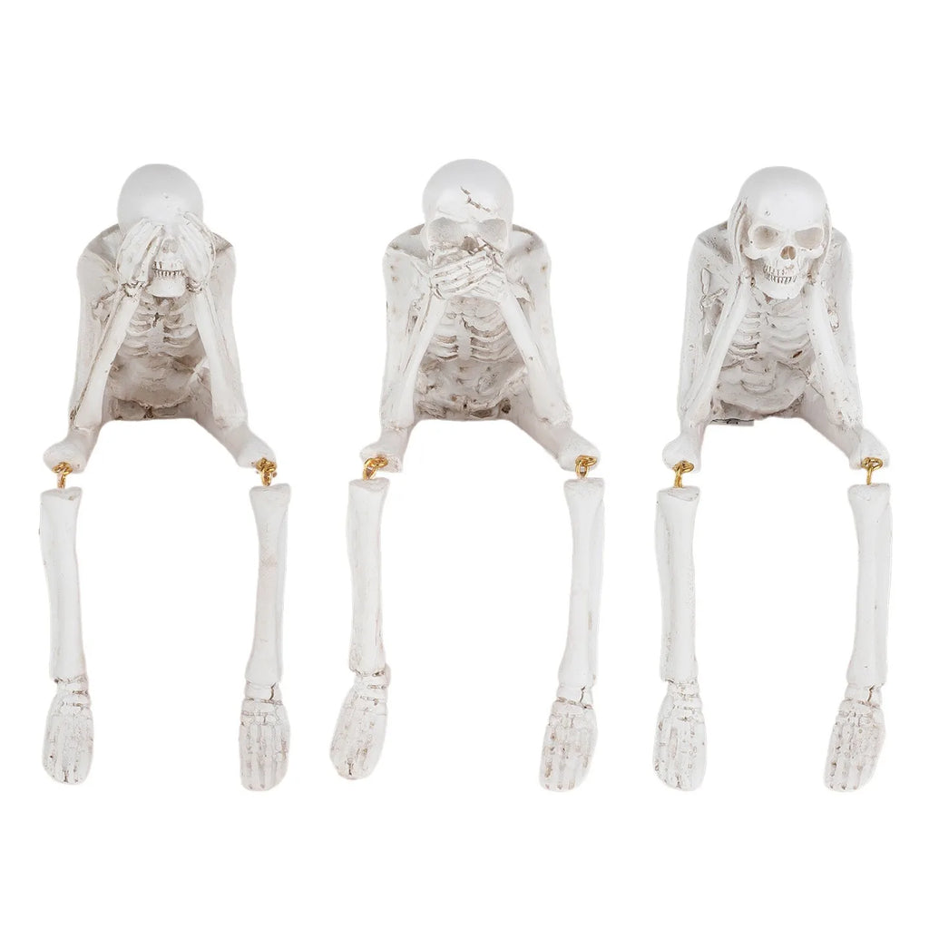 Halloween Skeleton Resin Statue See Speak Hear No Evil Skull Realistic Home Party Decoration Spooky Holiday Gift Ornament