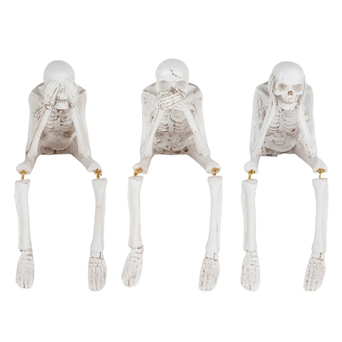 Halloween Skeleton Resin Statue See Speak Hear No Evil Skull Realistic Home Party Decoration Spooky Holiday Gift Ornament