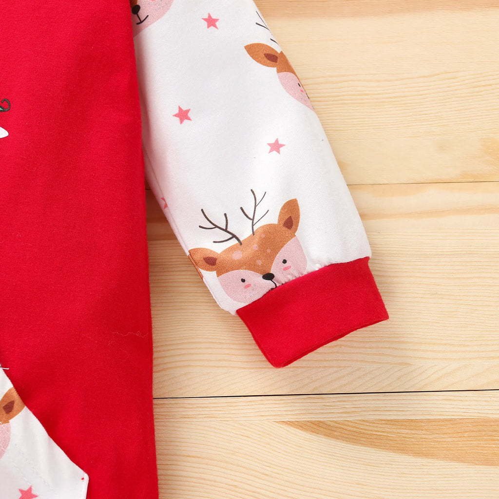 Autumn Baby Girl Deer Print Christmas Jumpsuit Long-Sleeved Front