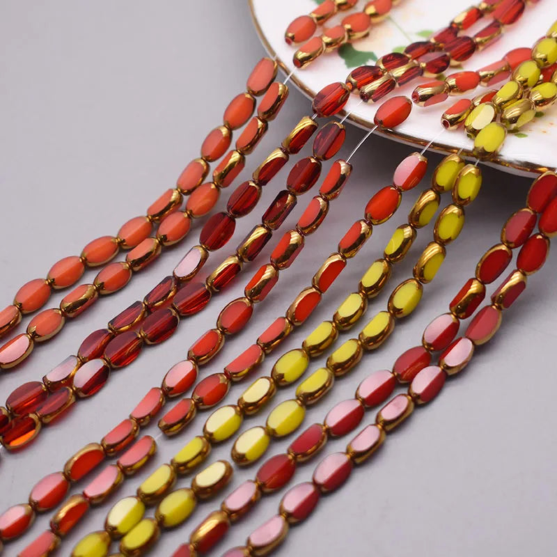 4x7mm 50pcs/lot Briolette Oval Glass Beads Plating Gold Color