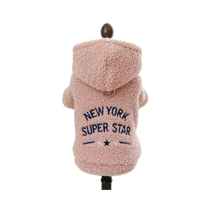 Autumn and Winter Pet Lamb Fleece Hooded Jacket Puppy and Cat Clothes New Models Thick and Warm Letter Hoodie Pet Clothes
