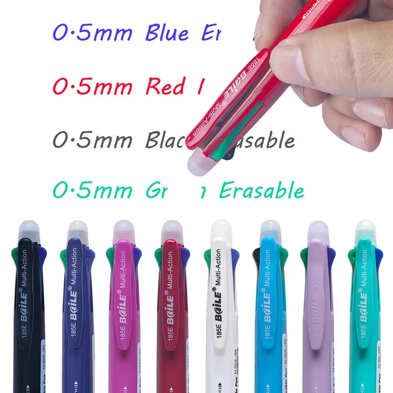 Multicolor 5 In 1 0.7mm Erasable Gel Pen Black