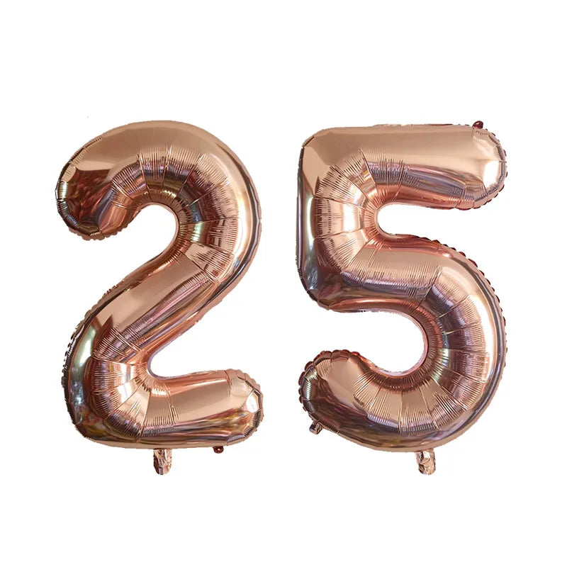 2pcs 32inch Rose Gold Balloon Number Banner 18 25 30 40 50 60 Birthday Party Decoration Kids Adult Anniversary Digit Foil Ballon