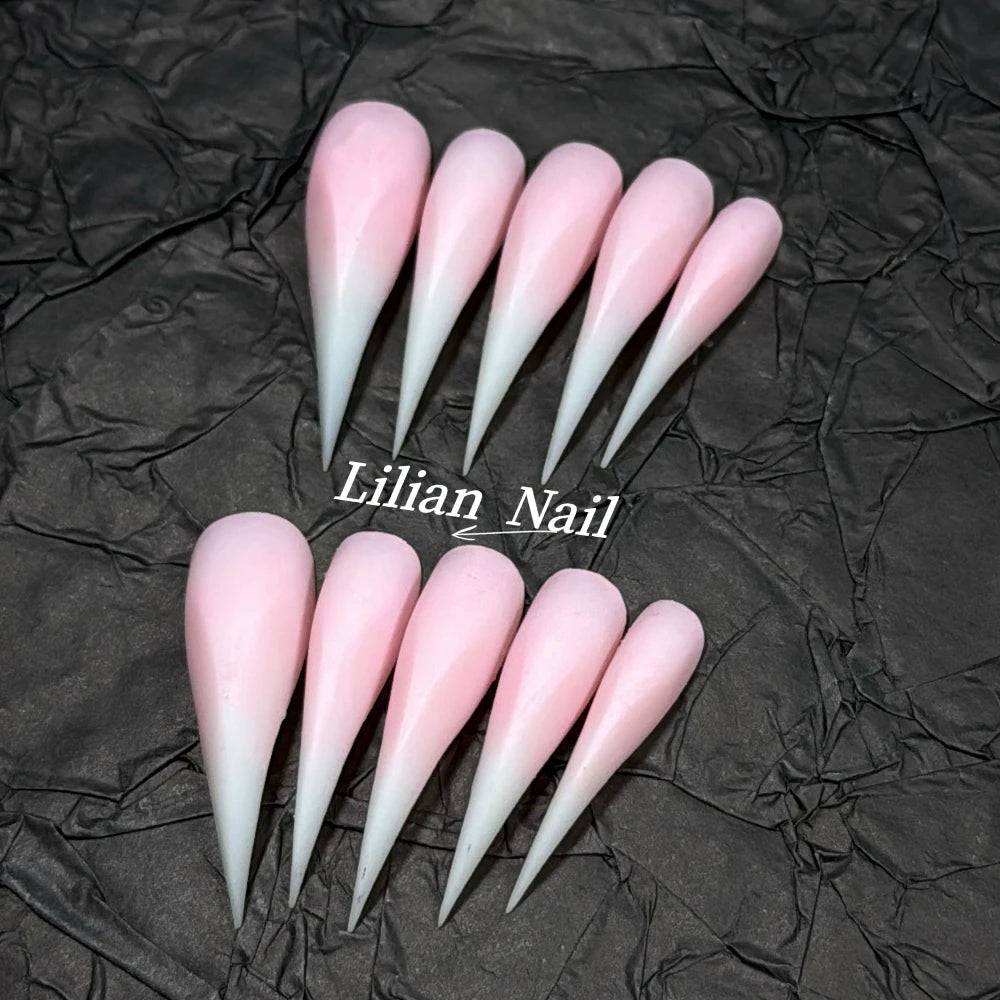 10Pcs Spice Girl Colorful Handmade Full Cover False Nail Y2K Long Dragon Shape Claw Cat Eyes Gradients Reusable Press On Nails