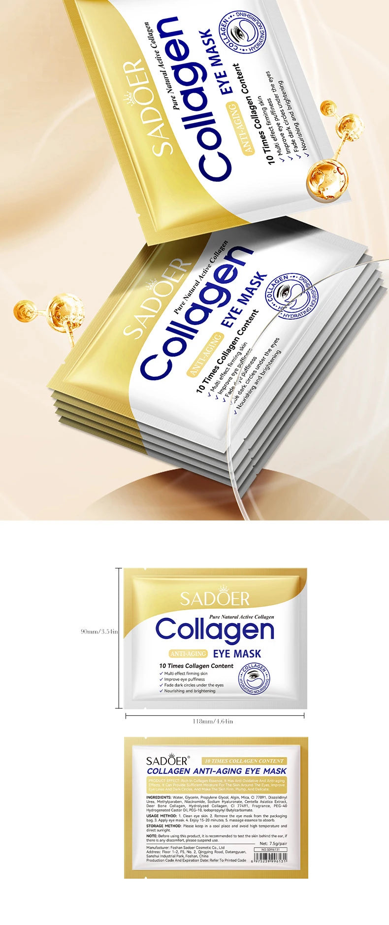 20pcs=10 Pairs SADOER Crystal Collagen Eye Mask Anti Dark Circles Remove Eyes Bags Moisturizing Eyes Patches Gel Masks Skin Care